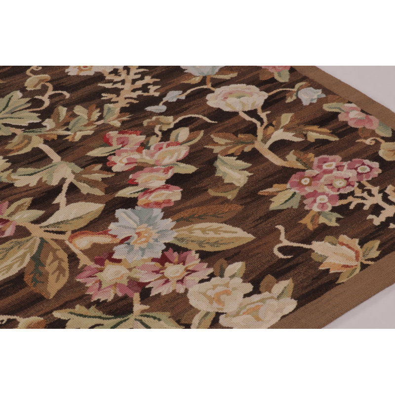 Oversized Antique French Aubusson Rug, Monumental Florals In Chocolate Brown