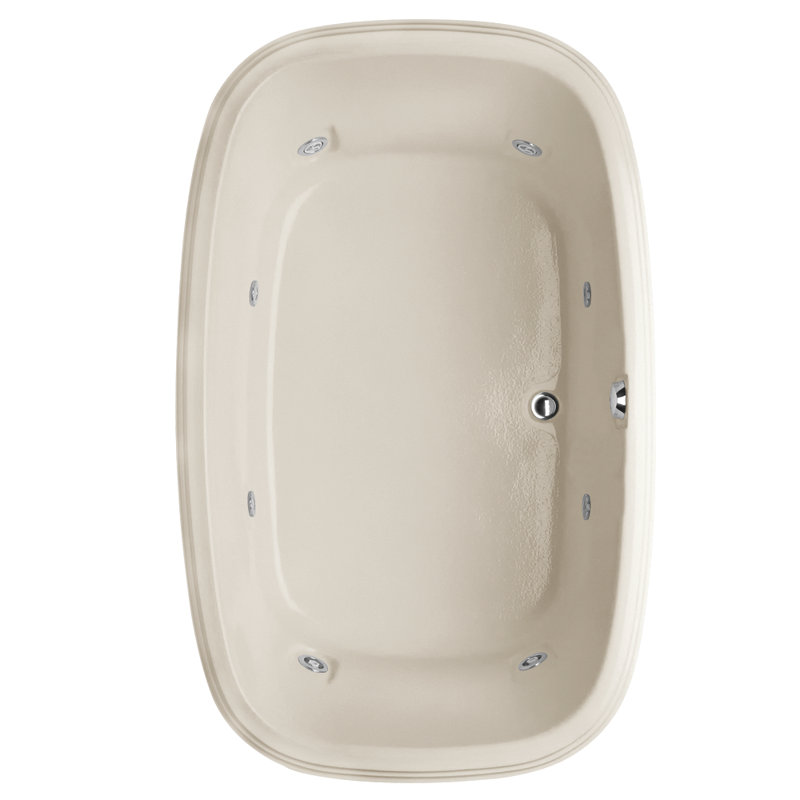 Sylvia 66'' x 42'' Whirlpool Acrylic Bathtub, Biscuit, Polished Brass
