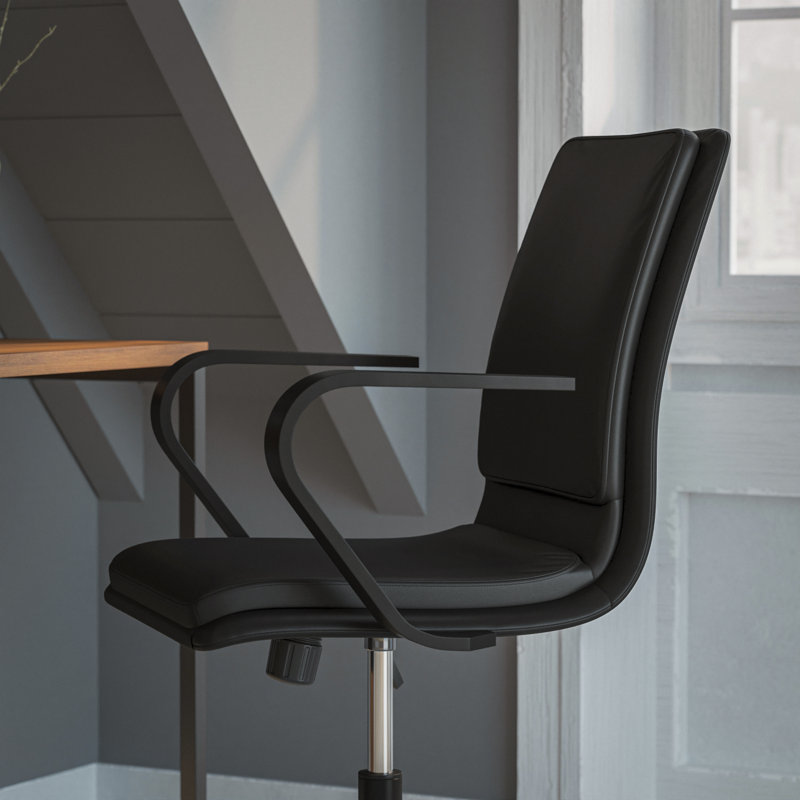 Mid-Back Designer Upholstered Swivel Executive Office Chair with Armrests, Black, Black