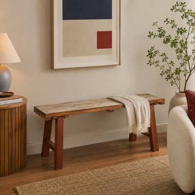 Banc en bois naturel fait à la main Croll brun 44 po x 14 po x 19 po