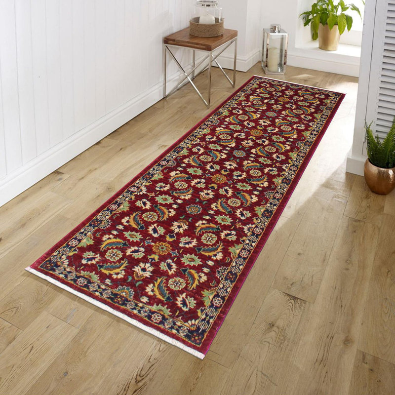 Tapis rouge en laine noué à la main 2 pi 7 po x 9 pi 7 po Grigori