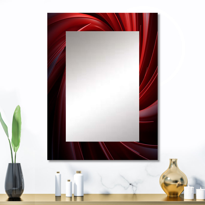 Red abstract spiral dreamscape II - Abstract Spirals Decorative Mirror, Modern Large Wall Mirror, Printed Metal Art