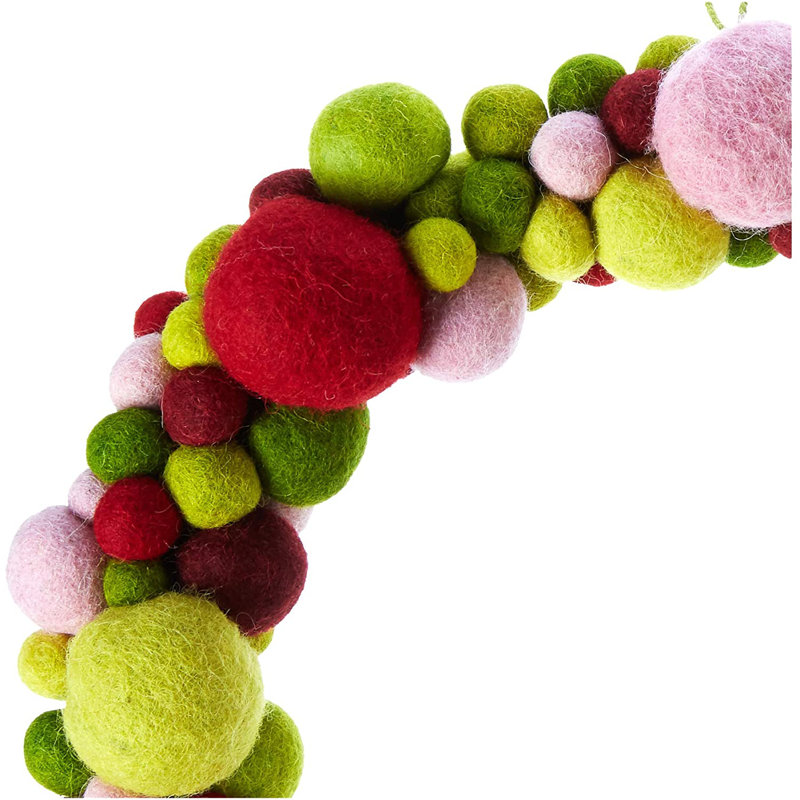 Couronne en laine feutrée à la main - boule multicolore - 14 po
