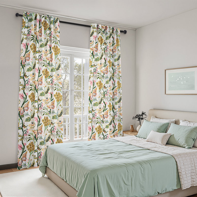 Ensemble de 2 rideaux à motif floral Mid Century, L 52 po x L 90 po, Vert