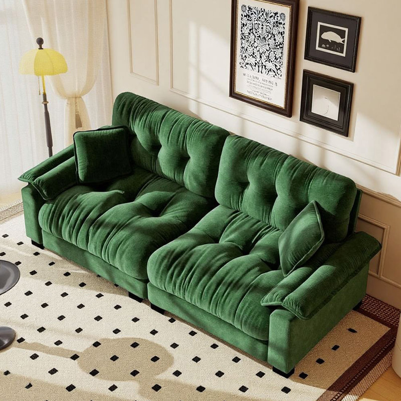 Canapé moderne plissé en chenille 3 places 94 po, Vert