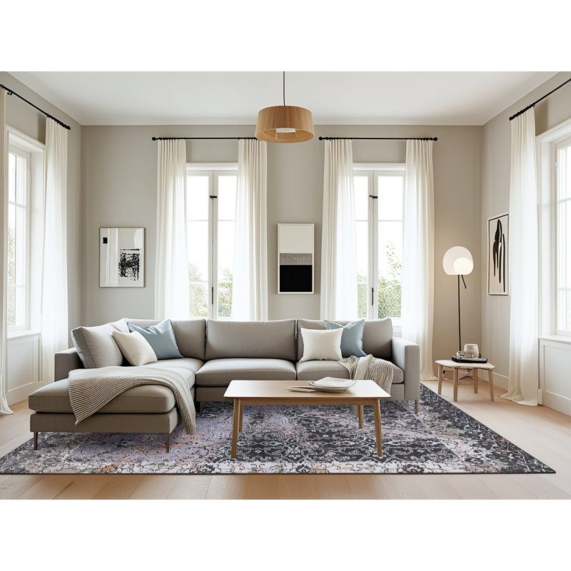 Tapis gris / noir Ikat, Rectangle 8 pi x 12 pi