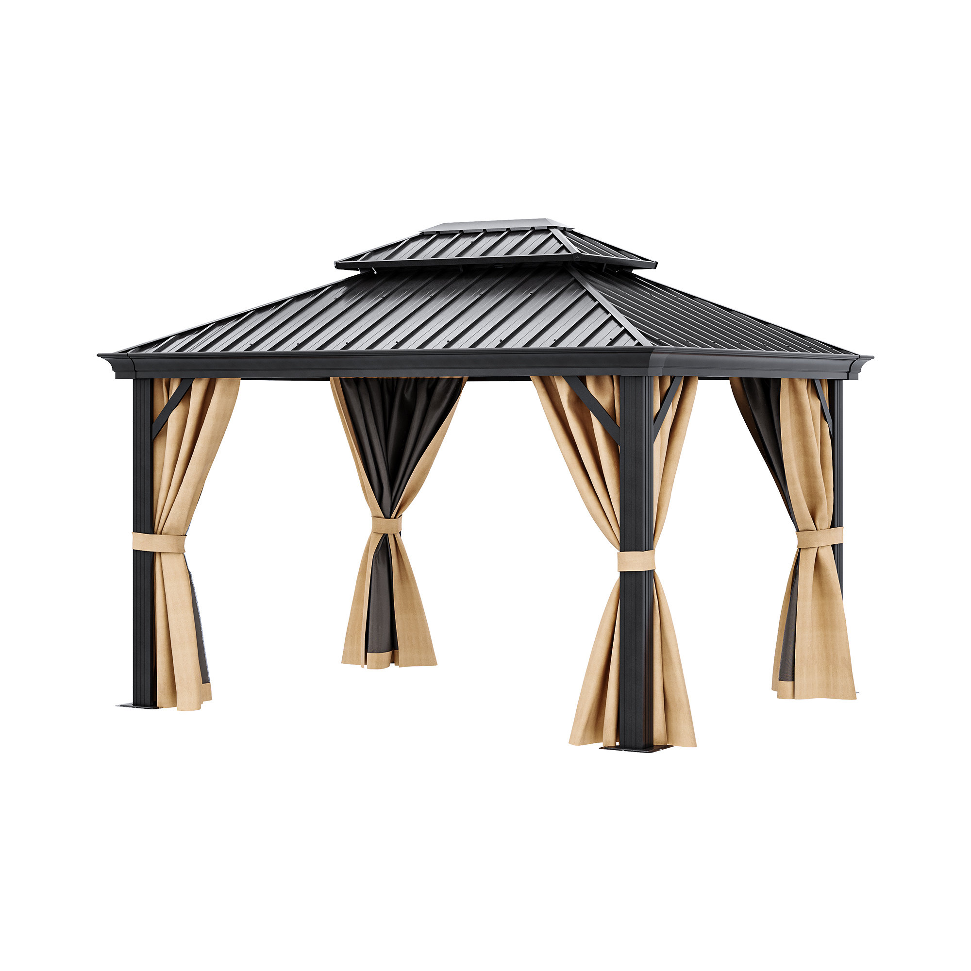Edrosie Inc 10ft x 12ft Double Roof Hardtop Gazebo with Curtains ...