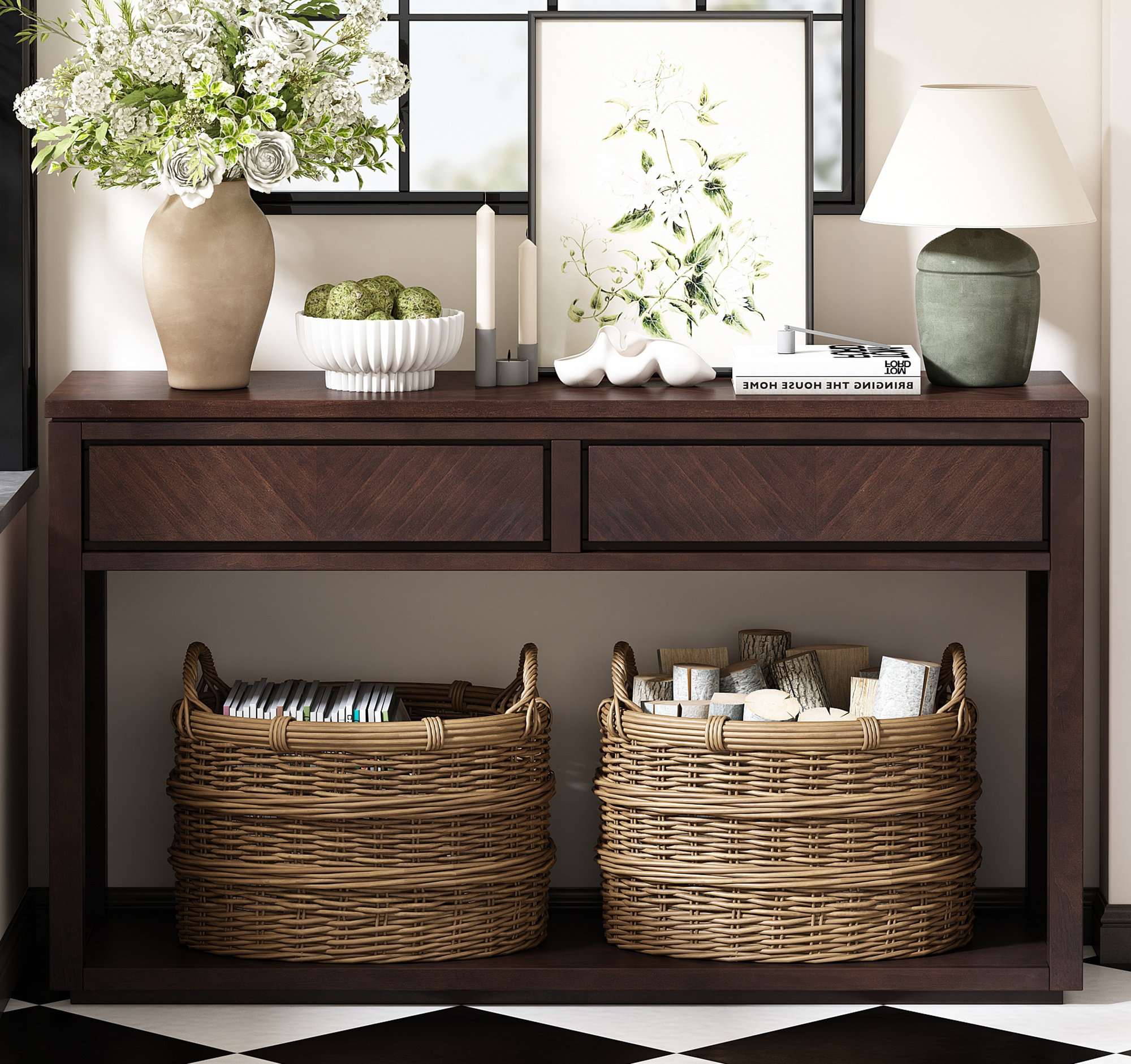 Latitude Run® TREXM Rustic Wooden Console Table with Storage Drawers ...
