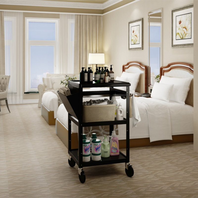3-Tier Steel 4-Wheeled Workstation Cart in Black with 220 lbs. Capacity