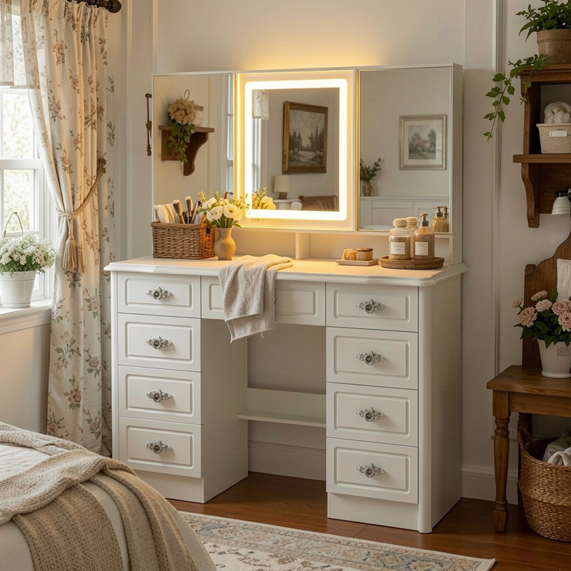 Anietra 9-Drawer Vanity With 3-Mirror