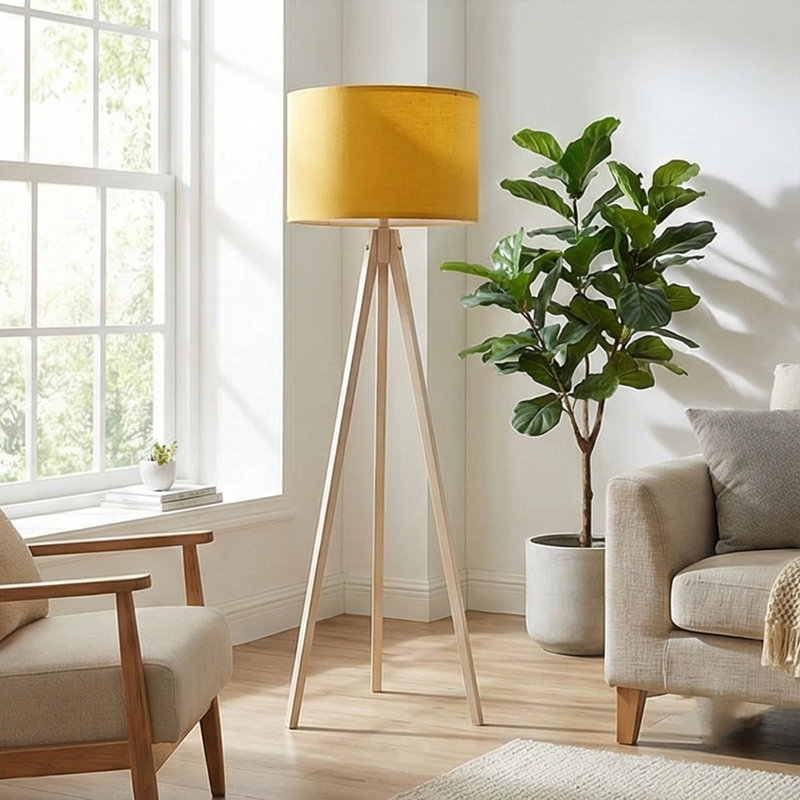 Kisa 57" Tripod Floor Lamp, Cream, Yellow