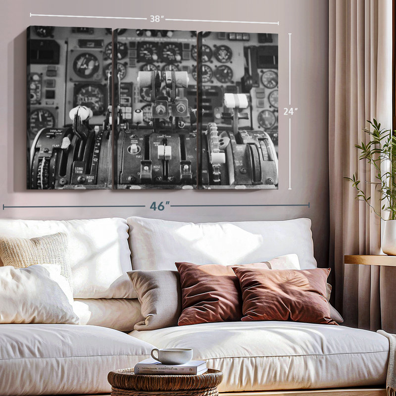 «Retro Cockpit Air plane» sur toile, H 24 po x l 38 po
