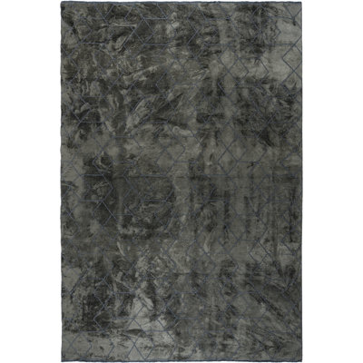 Tapis gris anthracite tissé à plat en acrylique / coton / rayonne Rapture