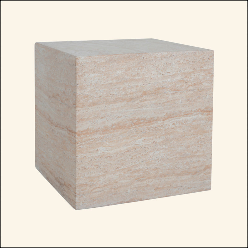 Outdoor/Indoor Square Travertine Lightweight Concrete Side Table