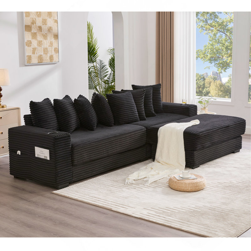 110.75" Modular L Shaped Sofa, Black