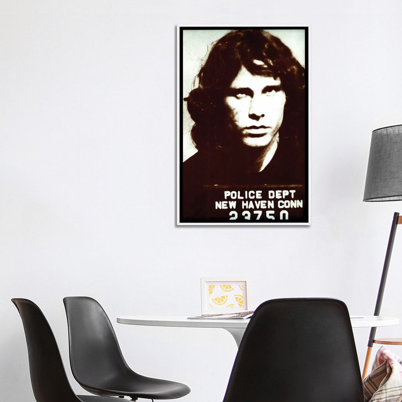 Jim Morrison Mug Shot II - impression d'art graphique, H 40 po x l 26 po x P 1,5 po, Aucun mat, Toile blanche encadrée