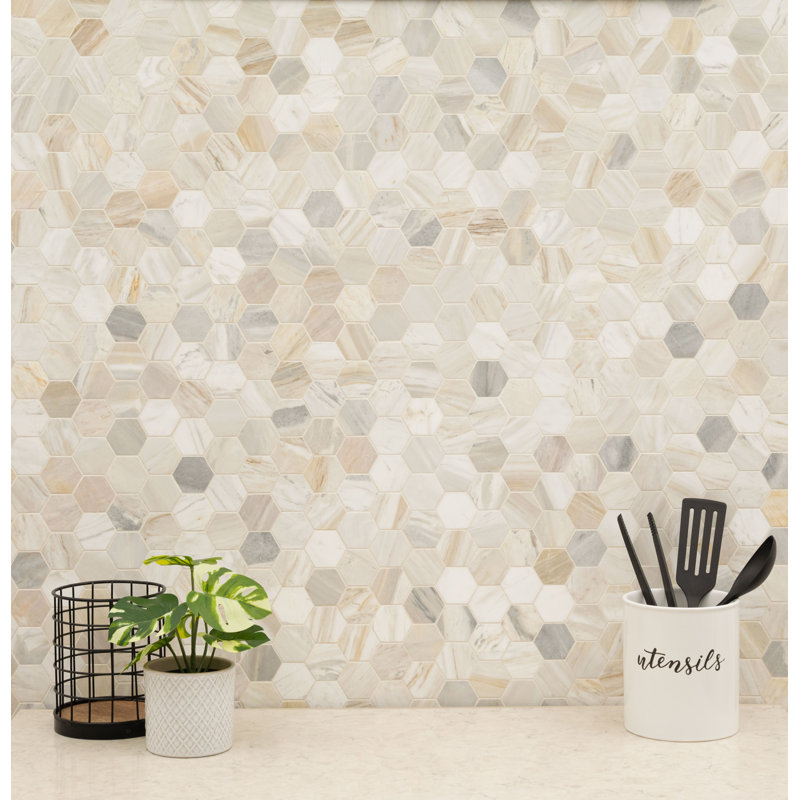 Selene Oro Hexagon 12 in. x 12 in. Honed Marble Mosaic Floor and Wall Tile