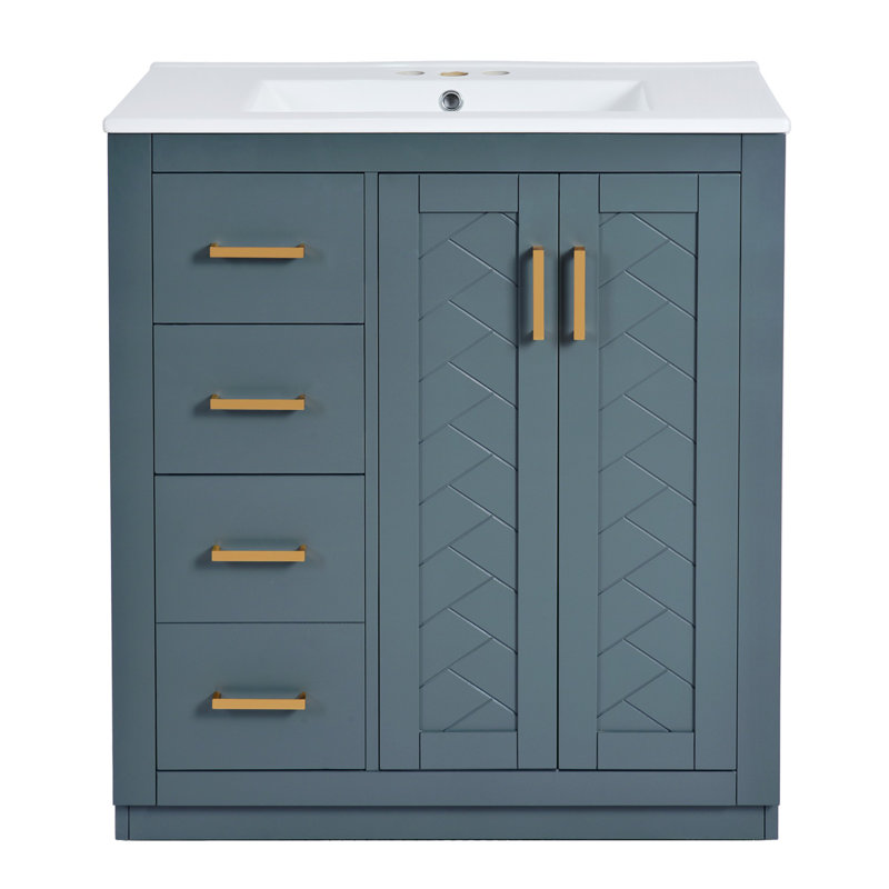 Meuble-lavabo 30 po avec lavabo en céramique, Noir, noir, noir, noir