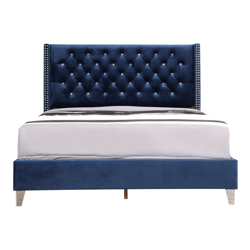 Ashe Upholstered Standard Bed, Full/Double, Navy Blue