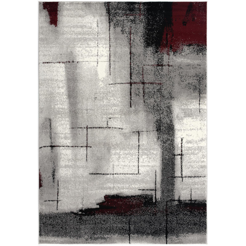 Tapis gris à motif abstrait Dillup-Jones, Rectangle 2 pi 8 po x 5 pi