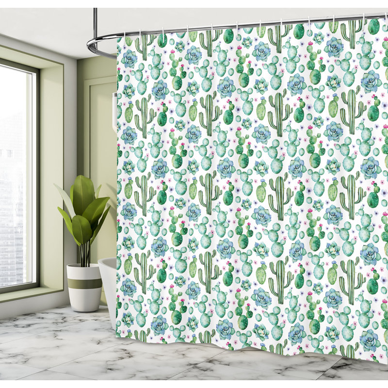 Ensemble de rideau de douche Cactus + crochets, H 69 po x l 105 po