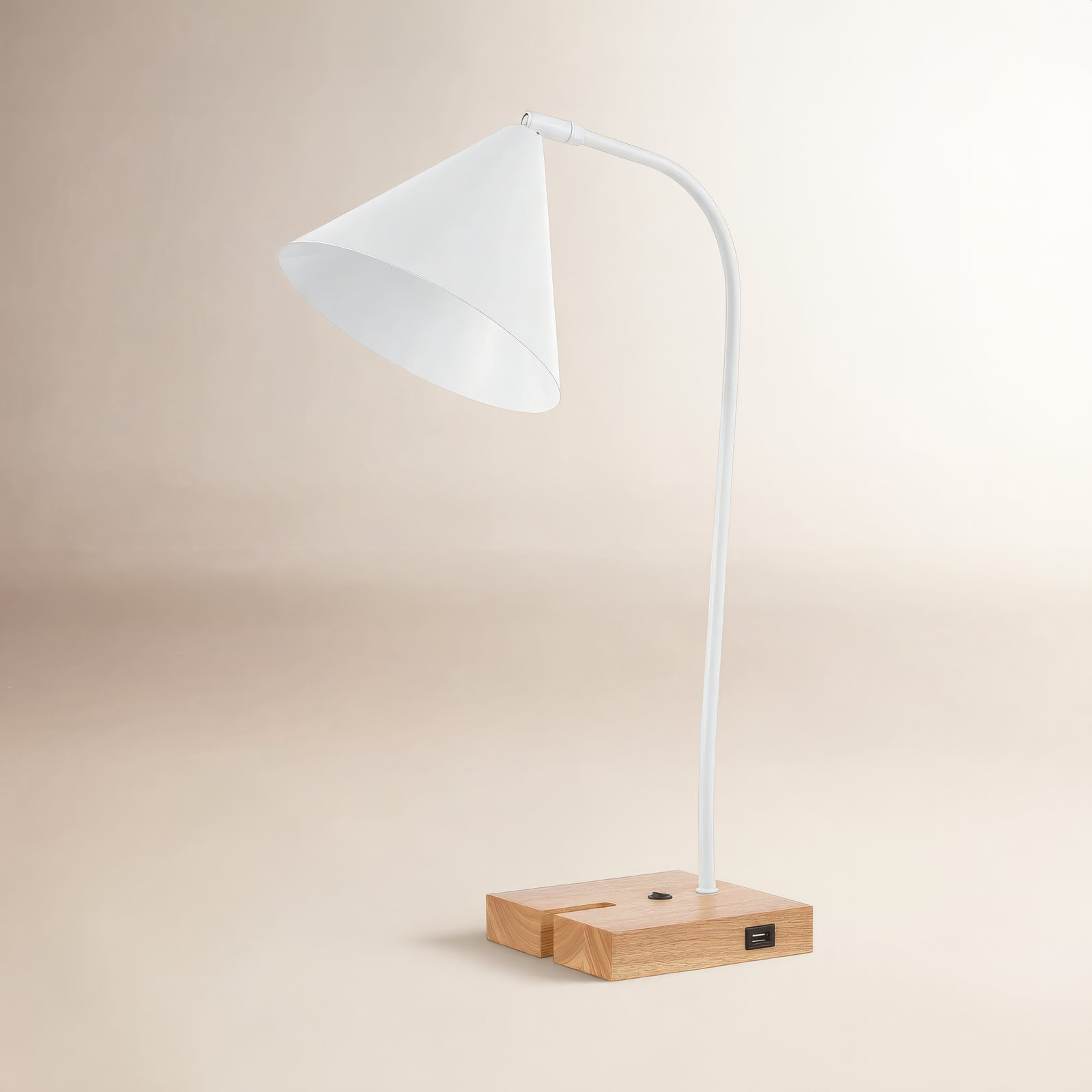 Dalli Solid Wood USB Desk Lamp, Natural, White