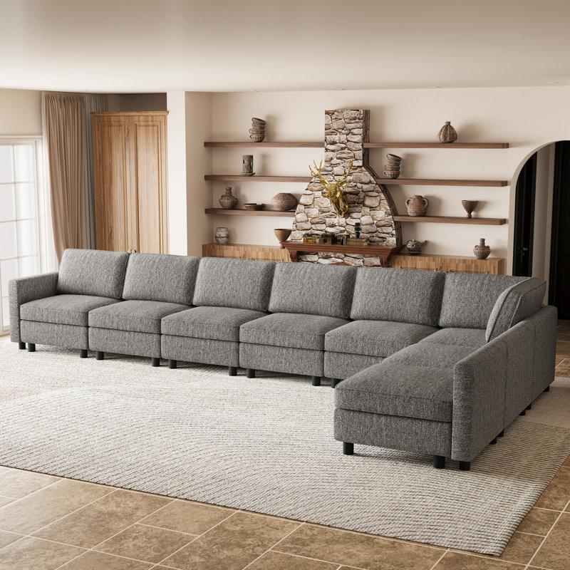 Canapé modulaire en L avec rangement, Mélange de polyester gris clair