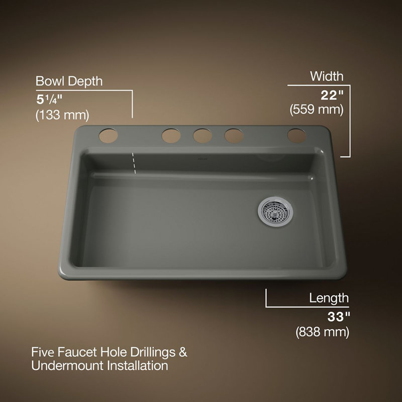 Riverby 33" L x 22" W Undermount Single Bowl Kitchen Sink, Thunder Gray