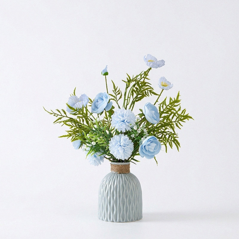 Bouquet de fleurs artificielles artificielles dans un vase pour la maison, Bleu, Bleu