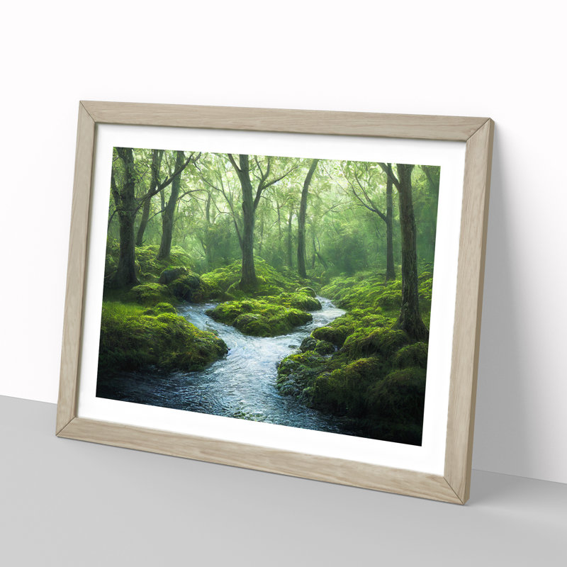 XH1022-6339X Mysterious Forest Stream Vol.2 - Single Picture Frame Print, 46cm H x 64cm W x 2cm D, Oak 