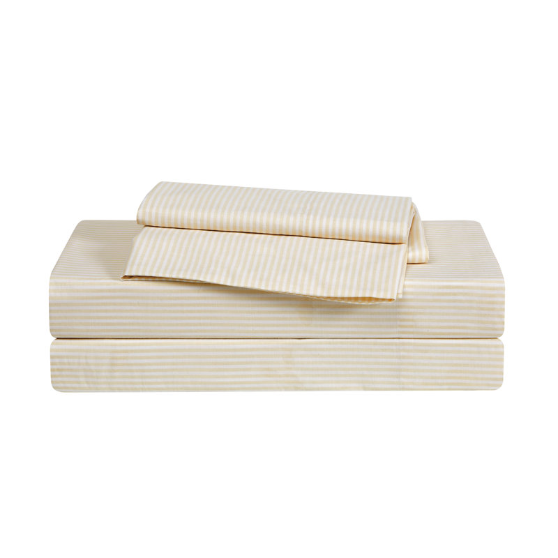 Brooklyn Loom Pinstripe Sheet Set, White/Ivory, King