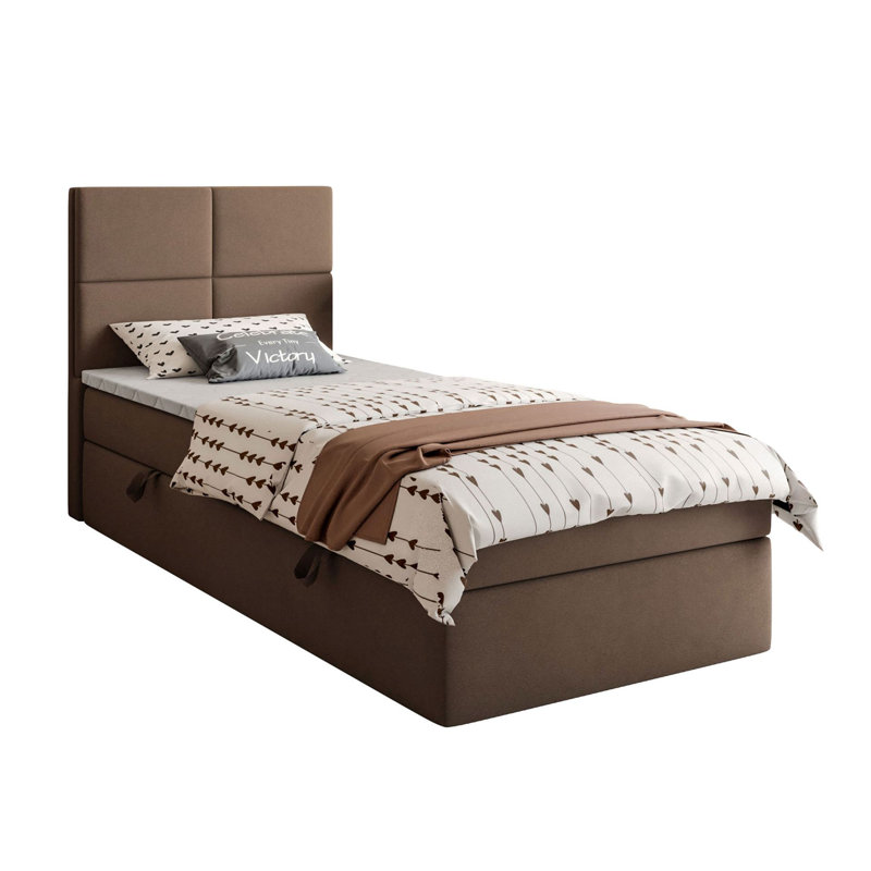 Upholstered Bed with Mattress, 90cm W x 200cm L, Light brown