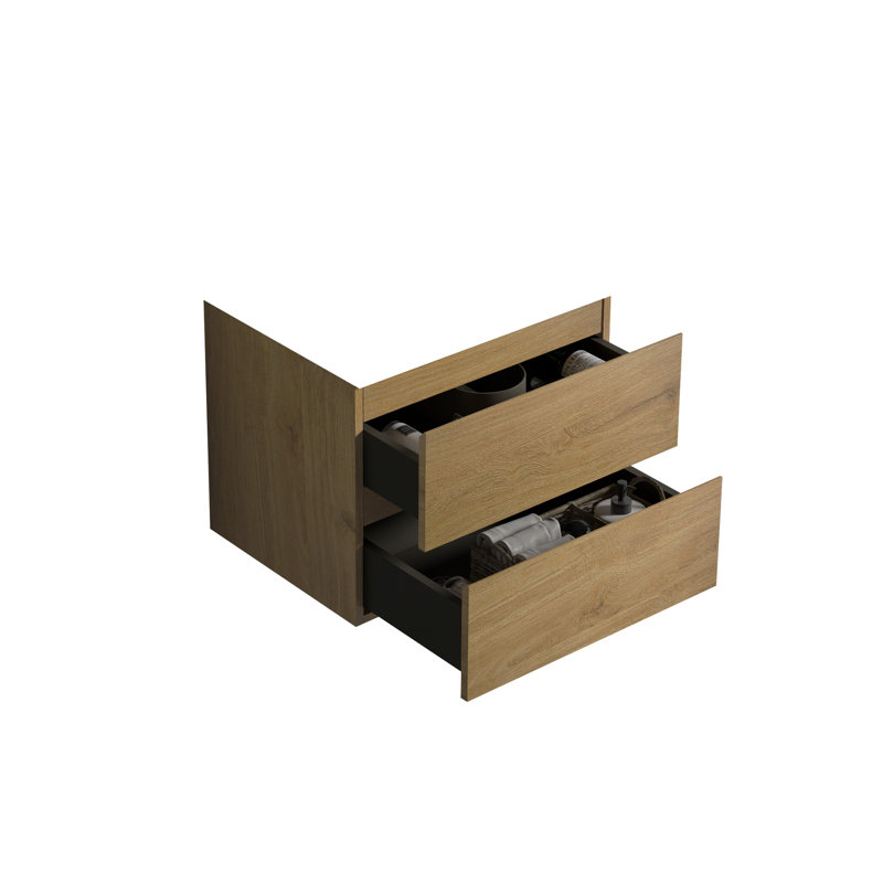 Armoire murale en chêne naturel - deux tiroirs, armoire de salle de bain minimaliste, aspect épuré