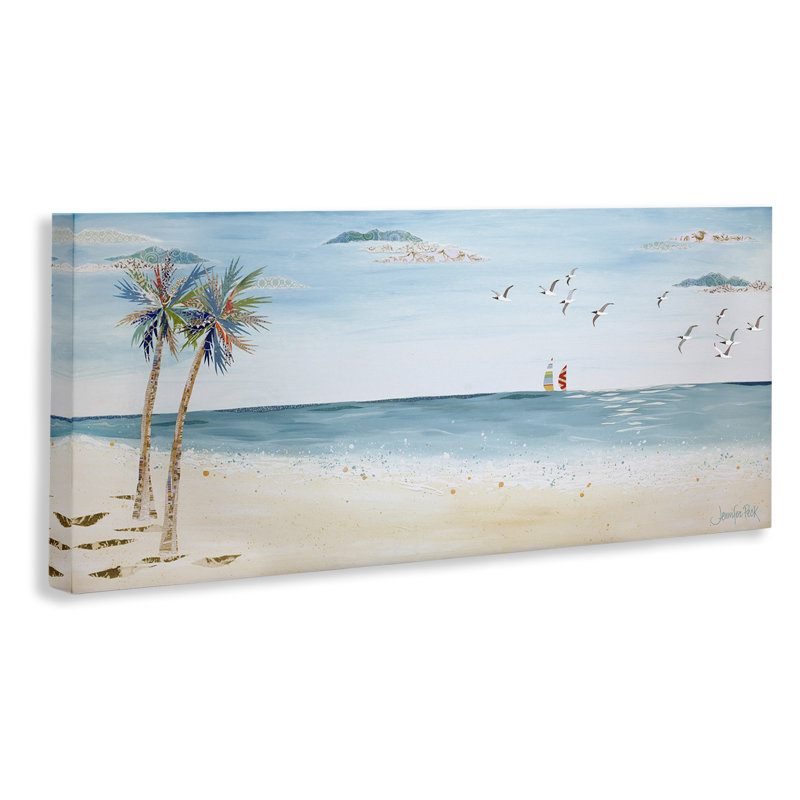 "Seagulls & Palm Beach", art mural par Jennifer Peck, H 13 po x l 30 po