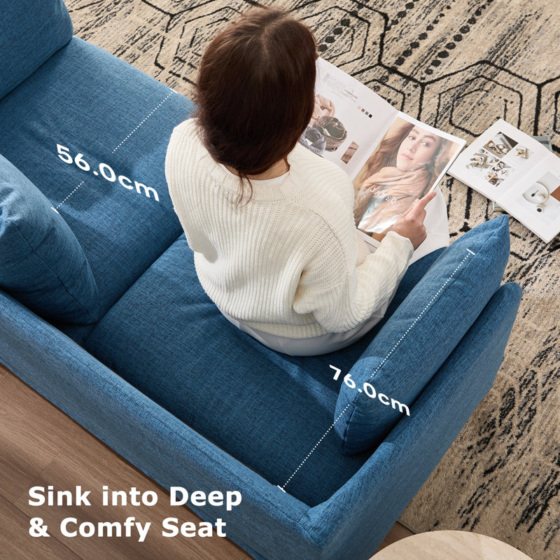 152cm 2 Seater Mordern Upholstered Loveseat Sofa, Blue