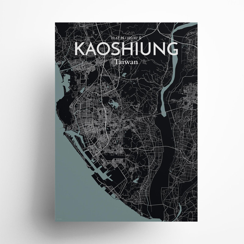 Kaoshiung City Map In Midnight - No Frame Print, 27.6cm H x 19.7cm W x 0.05cm D