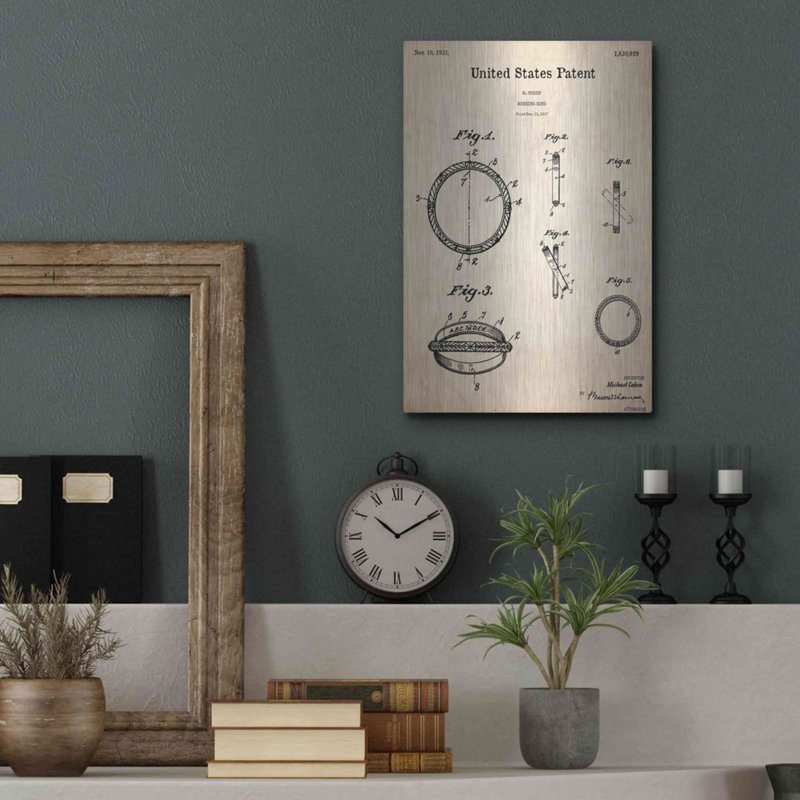 «Wedding Ring Blueprint Brevet Parchment» par Patents, H 16 po x l 12 po
