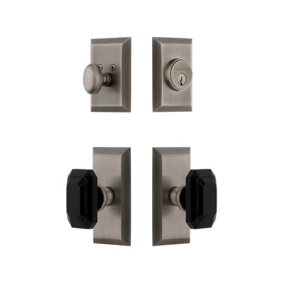 Fifth Avenue Short Plate Complete Entry Set with Single Cylinder Deadbolot and Baguette Black Crystal Knob