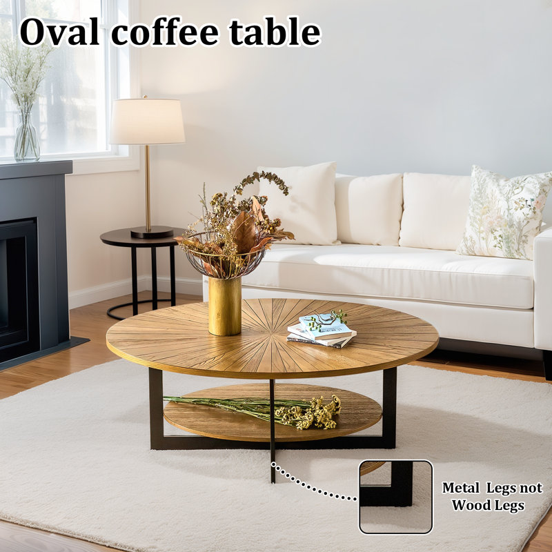 Single Coffee Table, Brown Top/Black Base