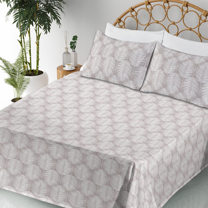 Ensemble de draps à motif de feuilles de palmier 4 pièces Ambesonne, Ensemble de draps pour lit double avec 2 taies d'o