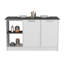 Îlot de cuisine avec grand comptoir, tablettes de rangement ouvertes et armoire à deux portes, blanc / onyx-480506356