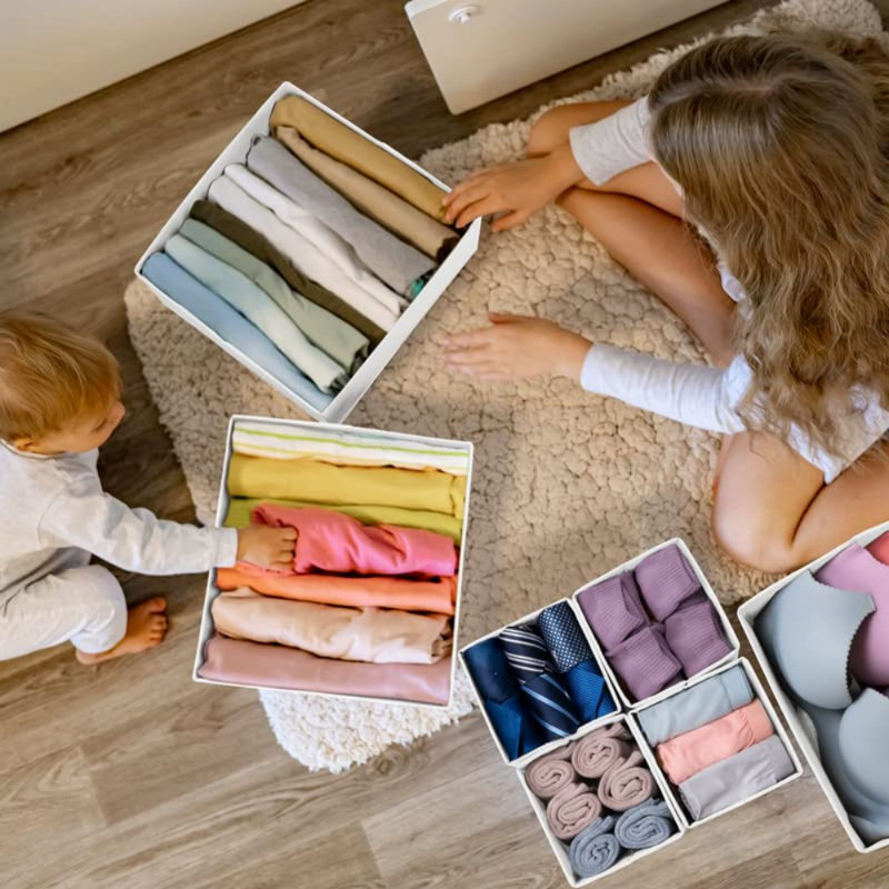 Organisateur de tiroir pour vêtements, lot de 12 bacs de rangement pour sous-vêtements, organisateurs de placard en tissu pliables et rangement, blanc