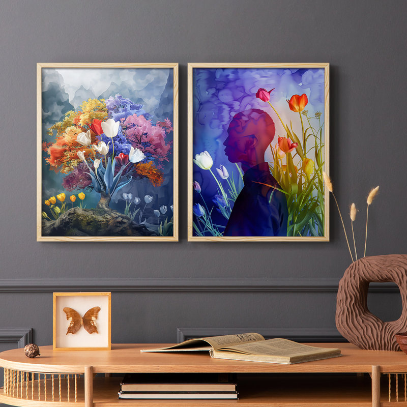 «FLORAL Series DCCDXII», reproduction encadrée de qualité supérieure - prête à être accrochée - aucun clou requis - aucun clou requis