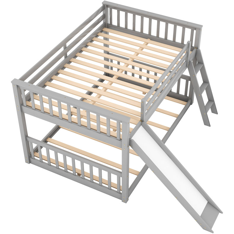Lit double superposé au-dessus, gris - avec lit coulissant rétractable extensible et pliable