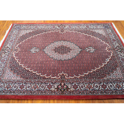 Hand Knotted Bijar Wool Silk Rug 5x7, Deep Red Medallion Area Rug, Elegant Traditional Statement Carpet