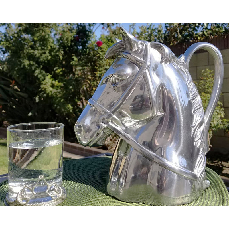 Silver Aluminum Thoroughbred Horse Head Pitcher Vase