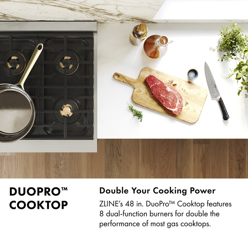 ZLINE 48 in. Paramount Dual Fuel Range with 8 Burner DuoPro Cooktop in Black Satin Stainless Steel, Champagne Bronze