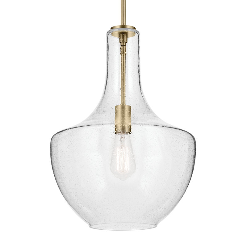 Luminaire suspendu en forme de cloche 1 lumière 19,75 "avec verre bullé transparent, Laiton naturel