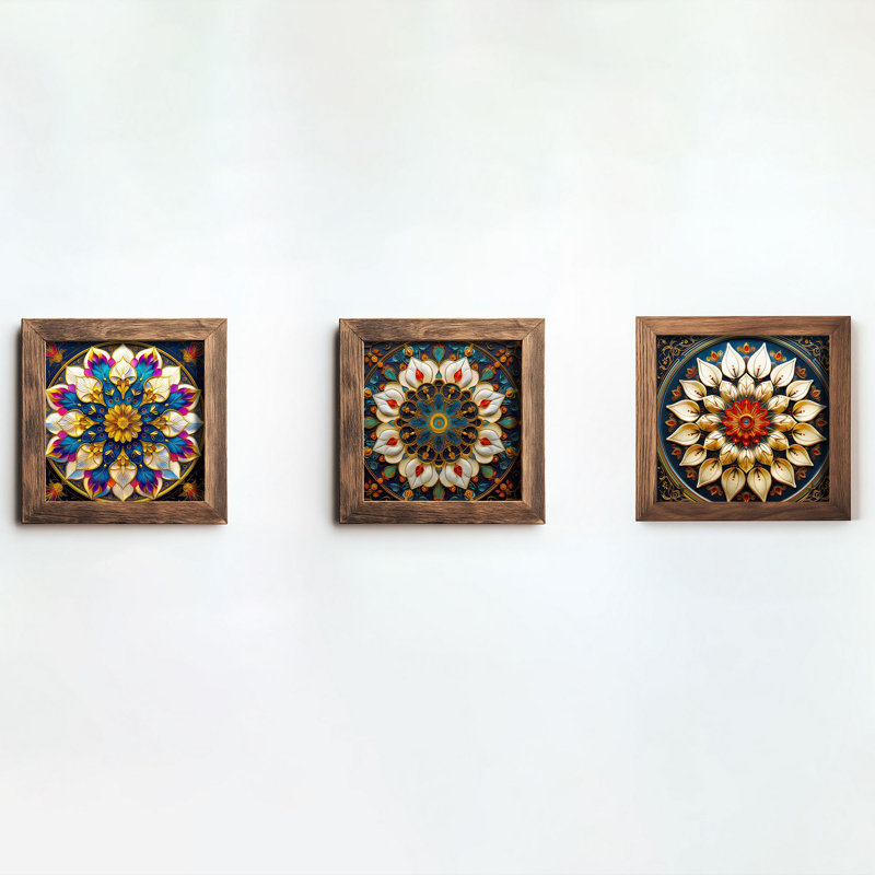 Elegant Decorative Framed Painting Set (3 Pieces), 16 x 16 x 0.8 inches | 100% MDF with UV Printing, Framed in 100% Spruce Wood | Perfect for Living Room, Bedroom & Office Decor, Eye-Catching Wall Art