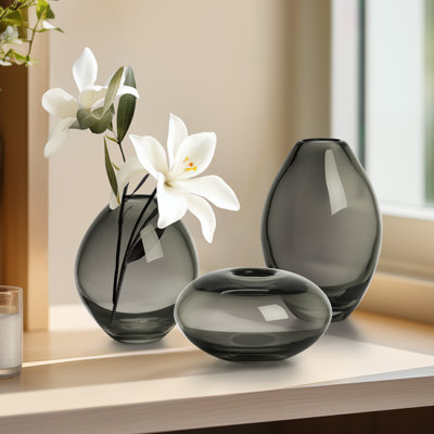 Ensemble de 3 vases en verre soufflé à la main Cecile (noir)